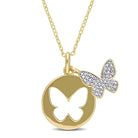 Yellow-plated sterling silver butterfly pendant necklace with diamonds, front view