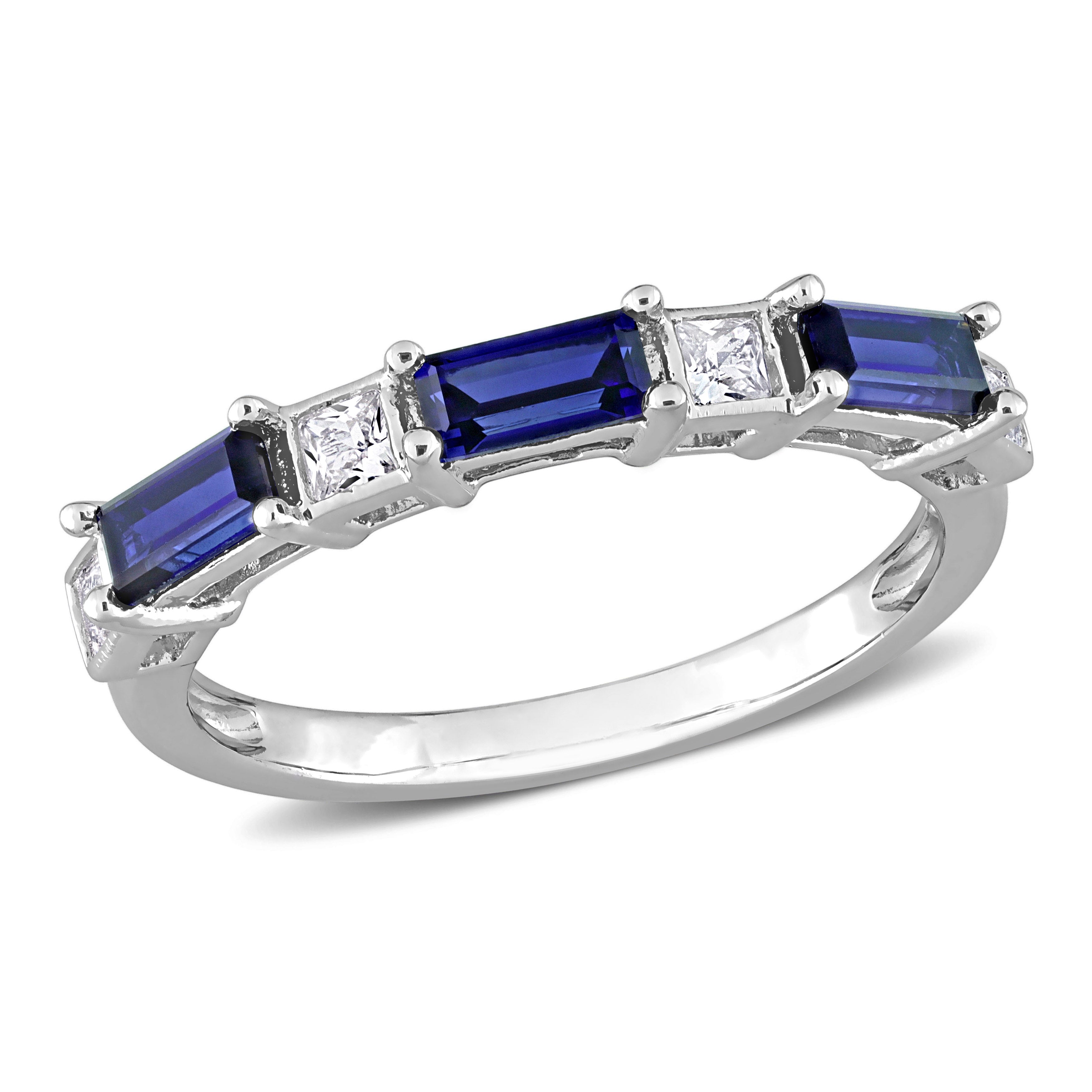 Blue and white sapphire sterling silver band ring by Lord & Taylor, front view