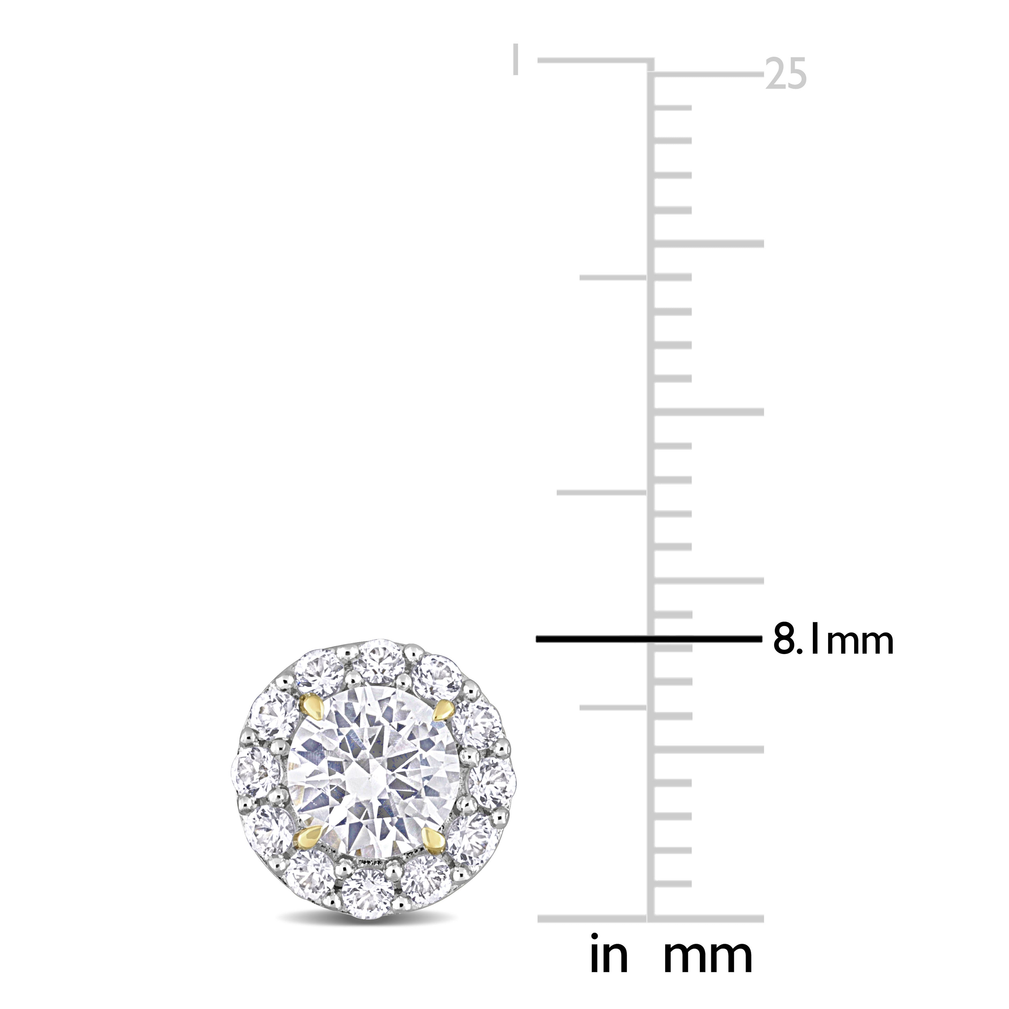 Yellow-plated silver halo stud earrings showing prong-set white sapphire detail by Lord & Taylor