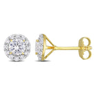 Yellow-plated silver halo stud earrings with white sapphires, front view by Lord & Taylor