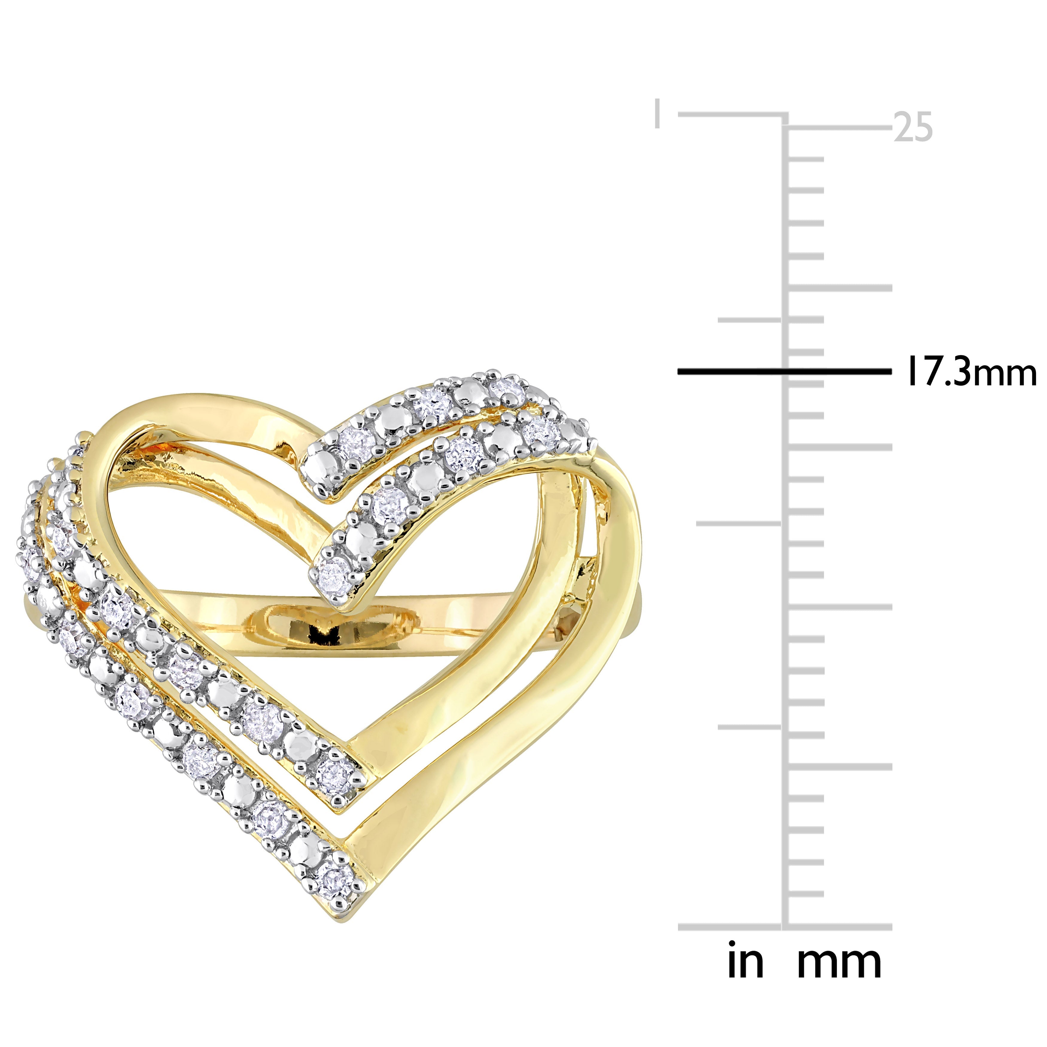 Close-up of round-cut diamonds in double heart setting, sterling silver