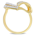 Sterling silver open heart ring with diamonds, diagonal overhead view