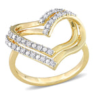 Yellow-plated sterling silver diamond open heart ring by Lord & Taylor, front view