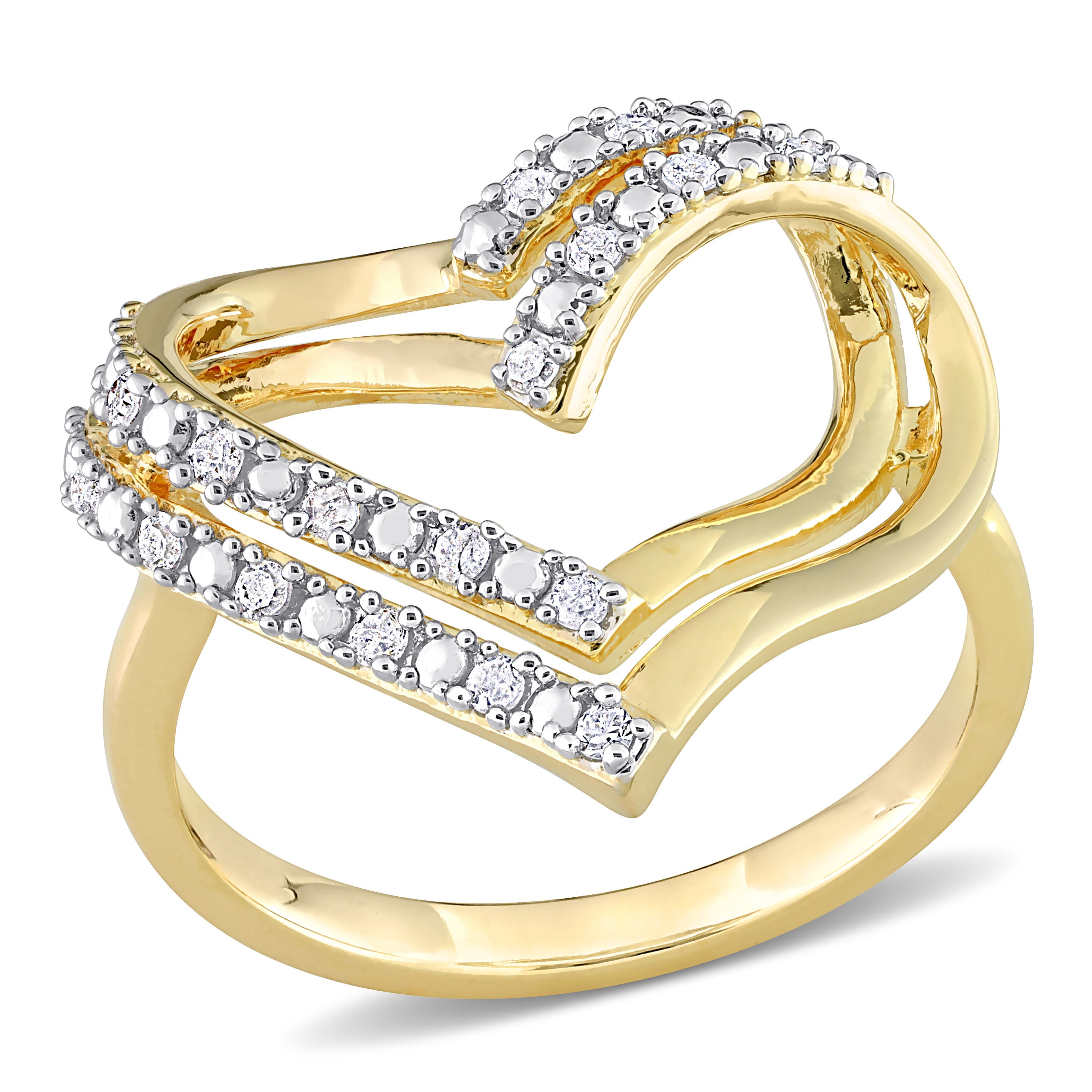 Yellow-plated sterling silver diamond open heart ring by Lord & Taylor, front view