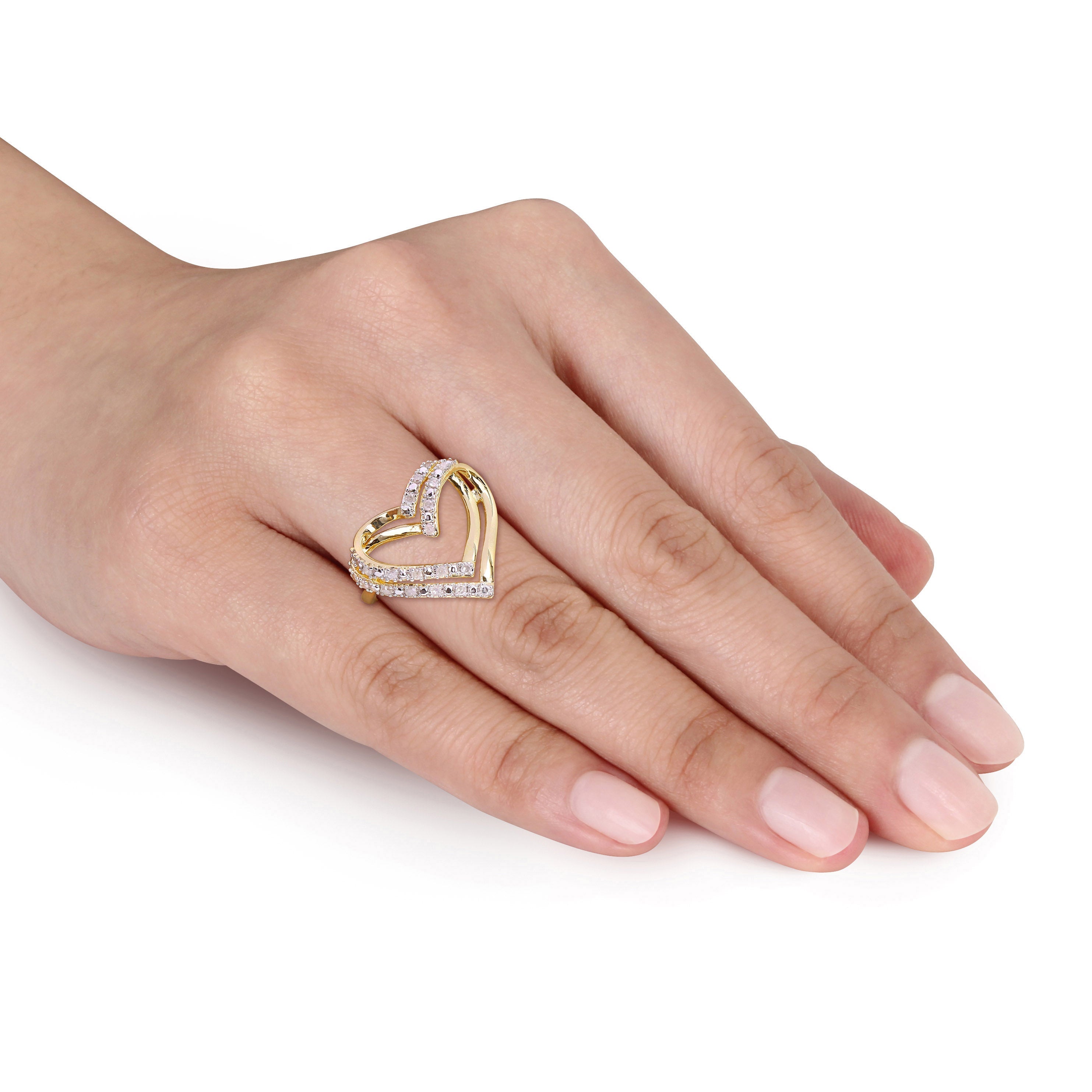 Lord & Taylor diamond heart ring, side profile showing double heart design