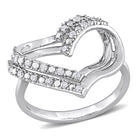 Unplated sterling silver diamond open heart ring by Lord & Taylor, front view