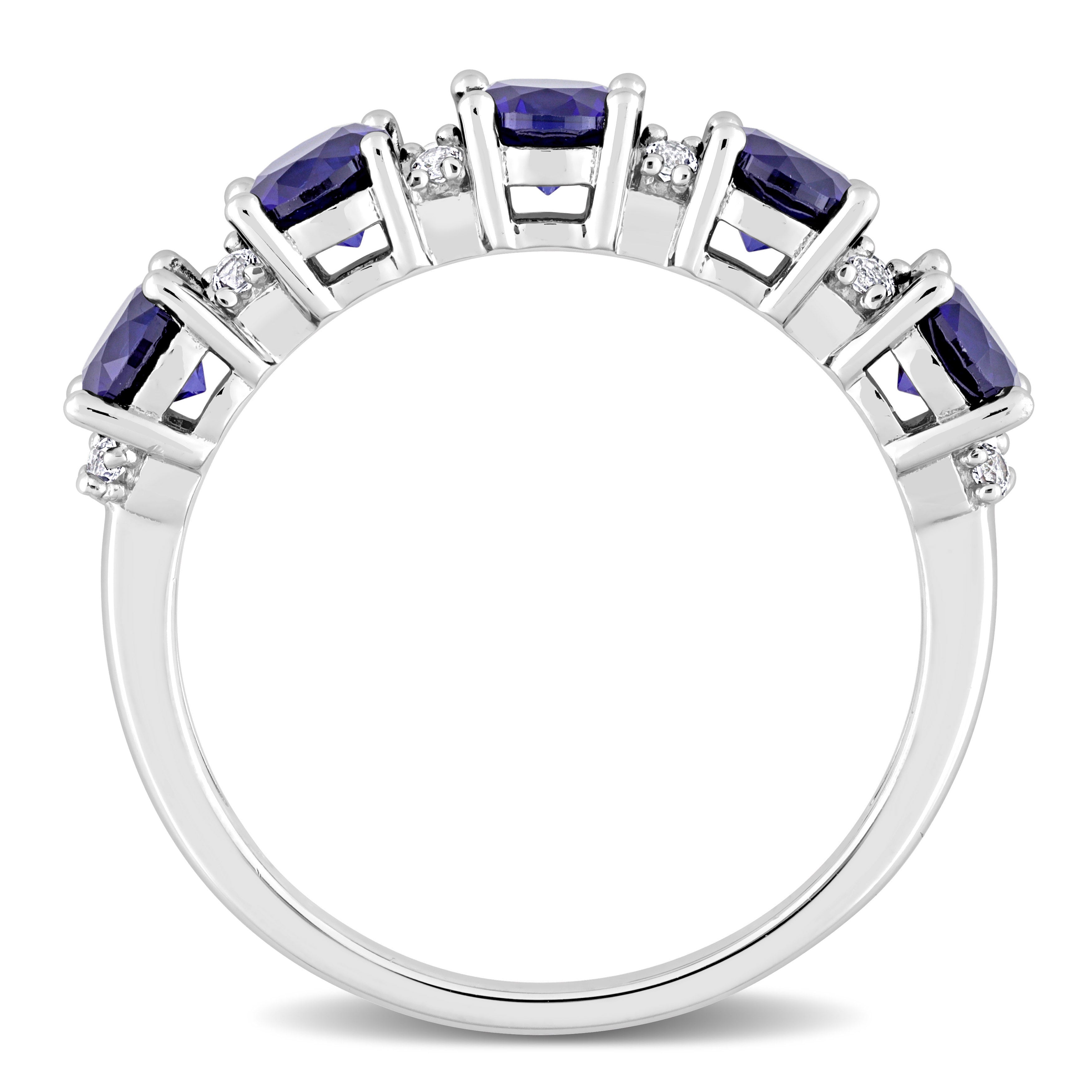 Blue created sapphire semi-eternity ring, diagonal angle view by Lord & Taylor