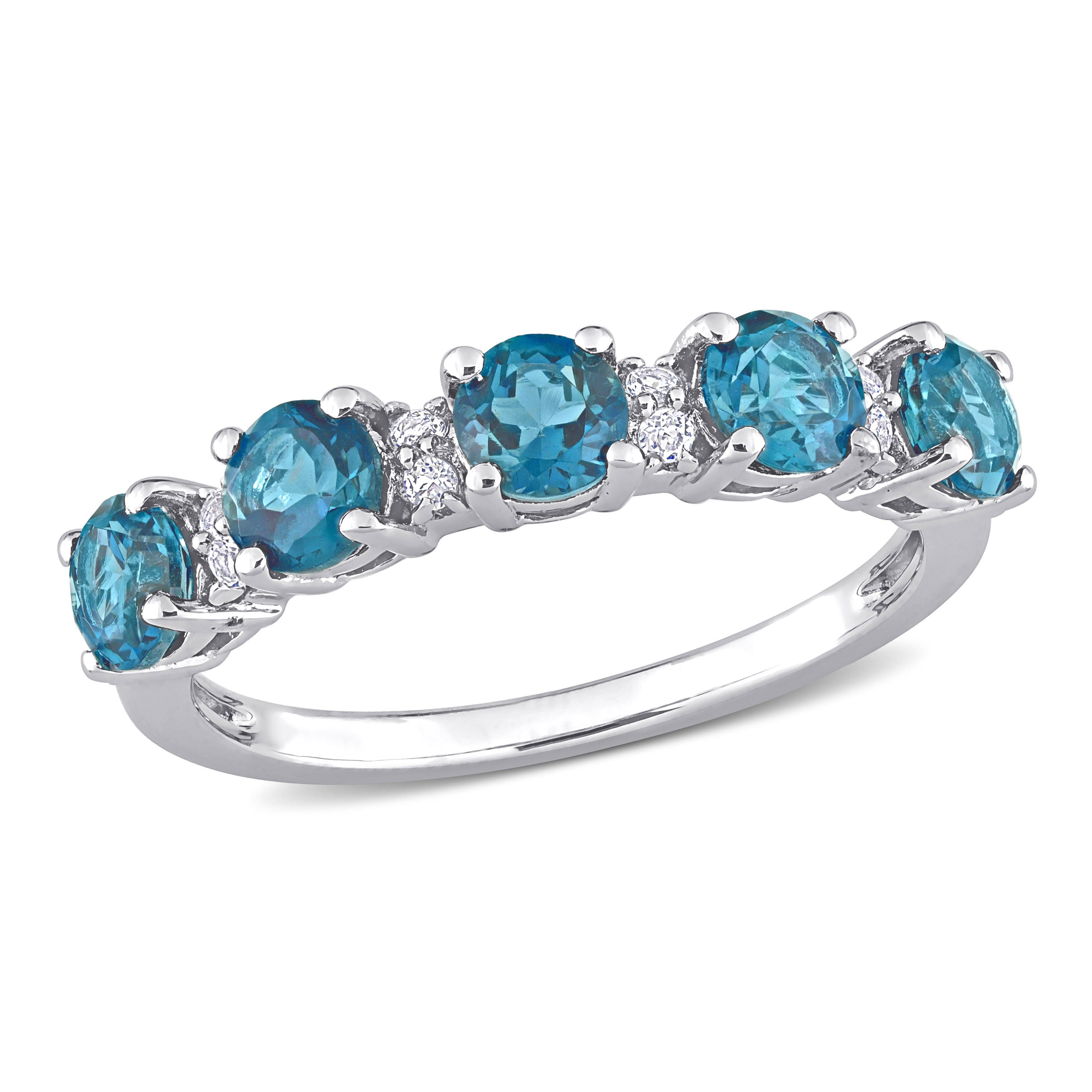 Blue topaz sterling silver semi-eternity ring by Lord & Taylor, front view