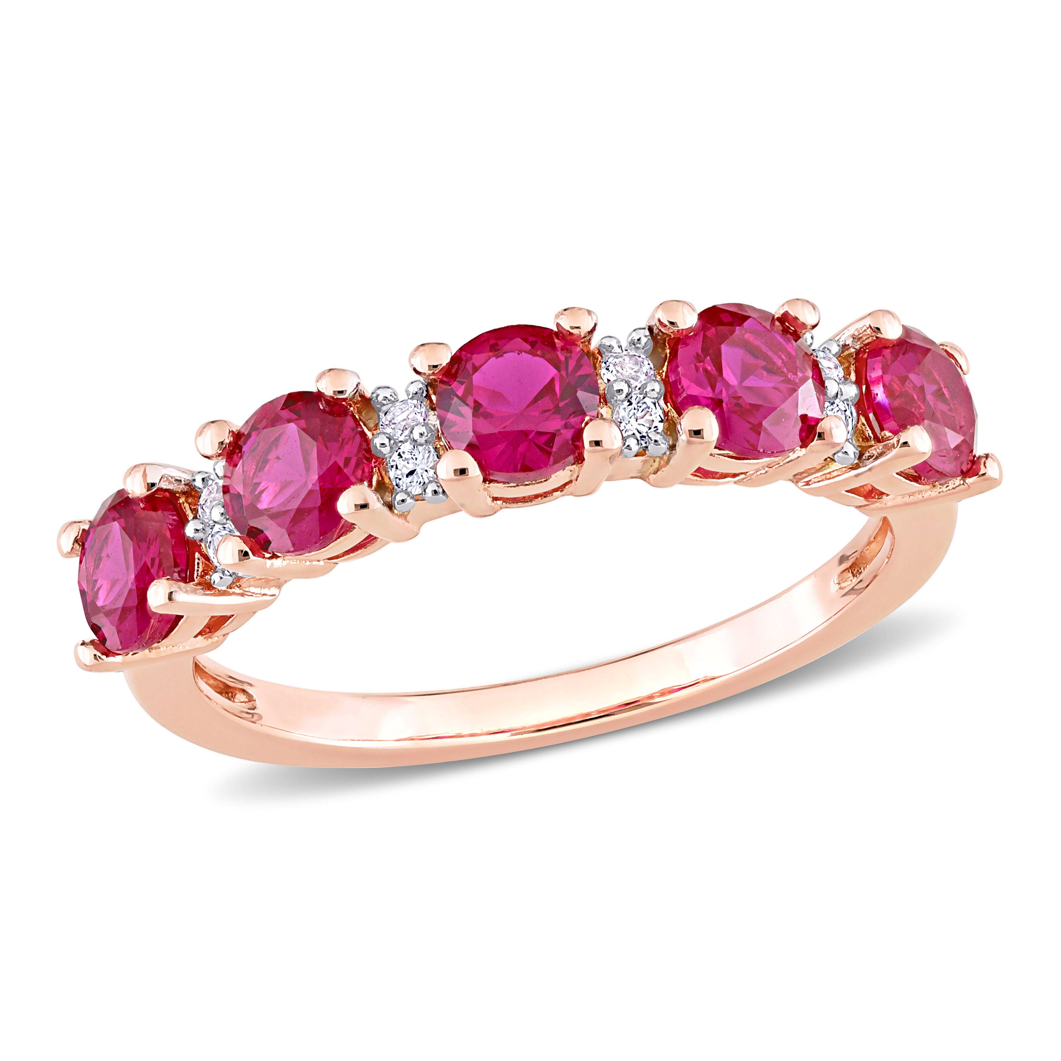 Created ruby five-stone semi-eternity ring in rose-plated sterling silver, front view by Lord & Taylor