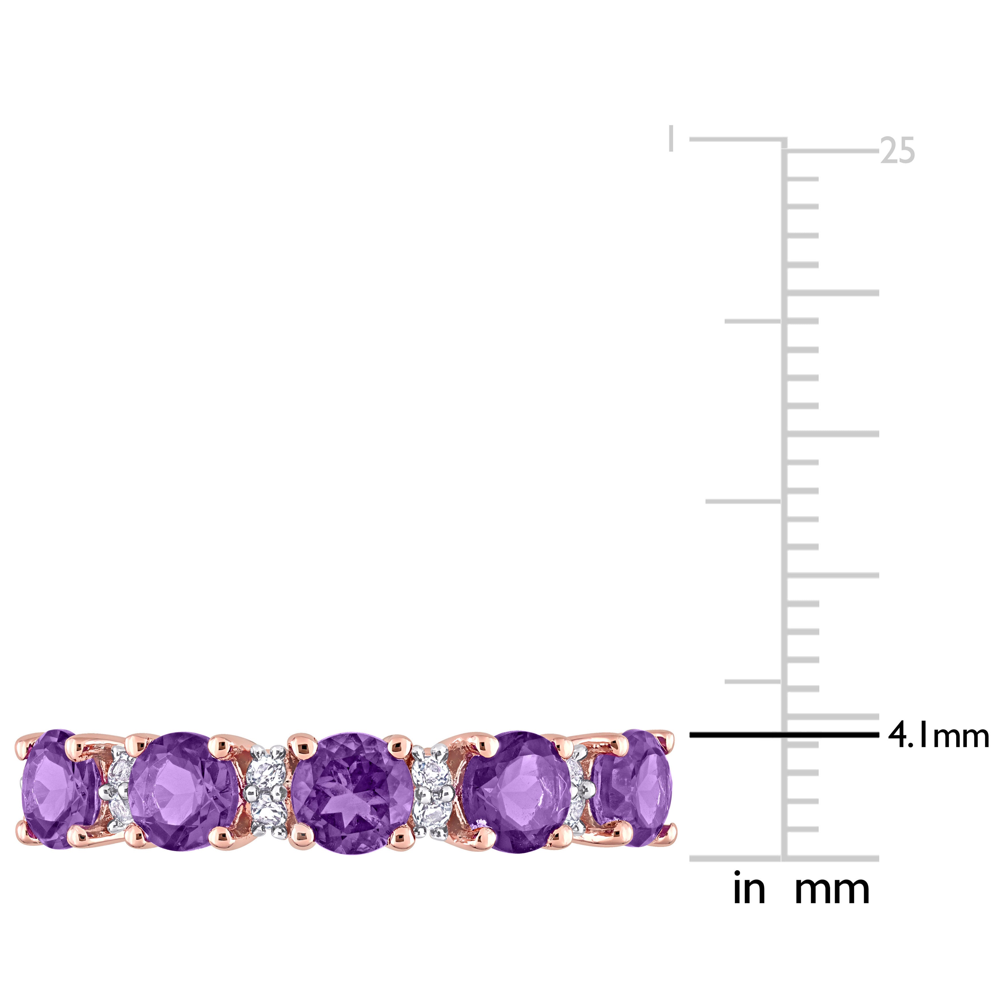 Rose-plated sterling silver ring with amethyst, side profile view