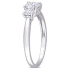 Sterling silver three-stone moissanite ring, side profile view by Lord & Taylor