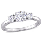 Sterling silver three-stone moissanite engagement ring, front view by Lord & Taylor