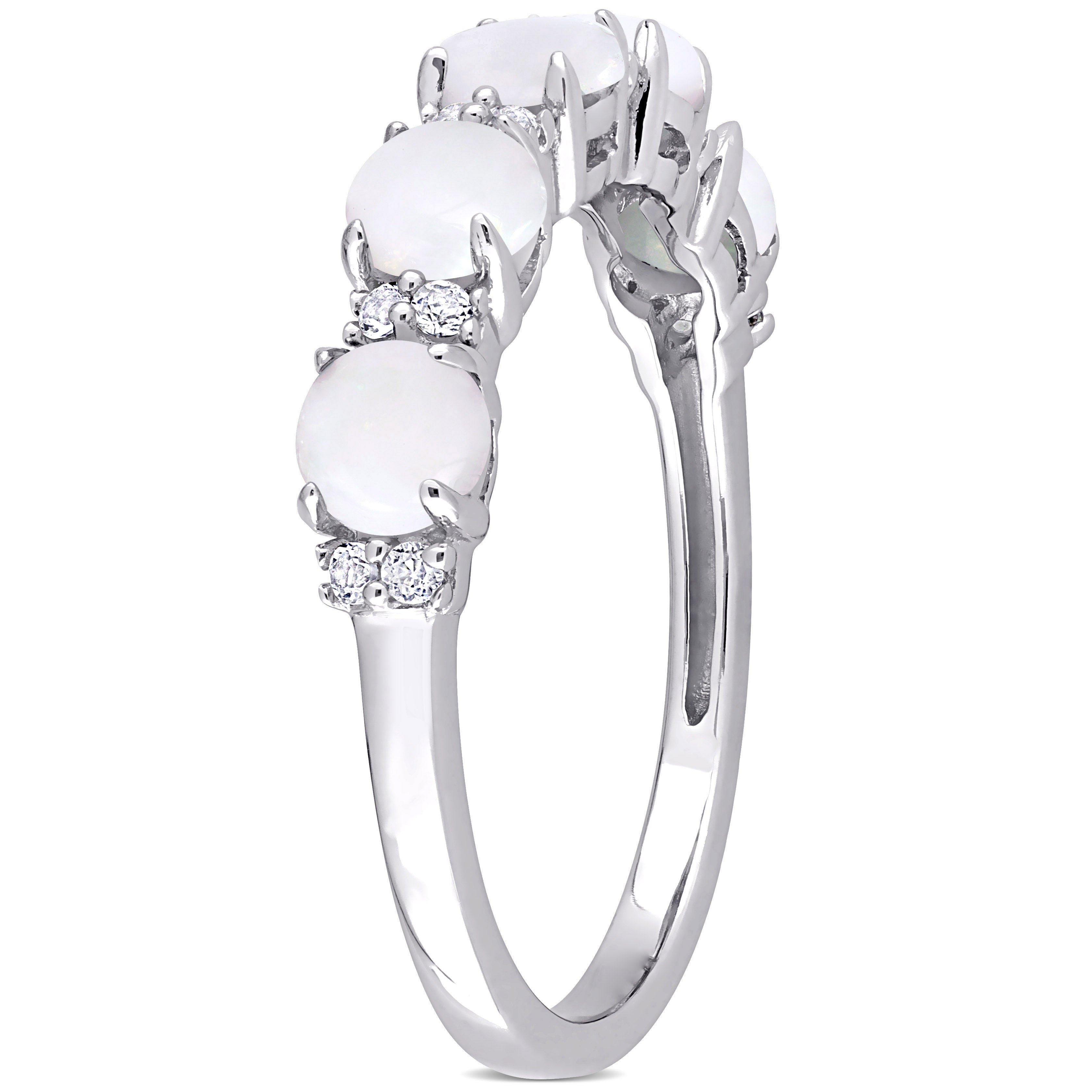 Sterling silver opal and white topaz ring by Delmar, side profile