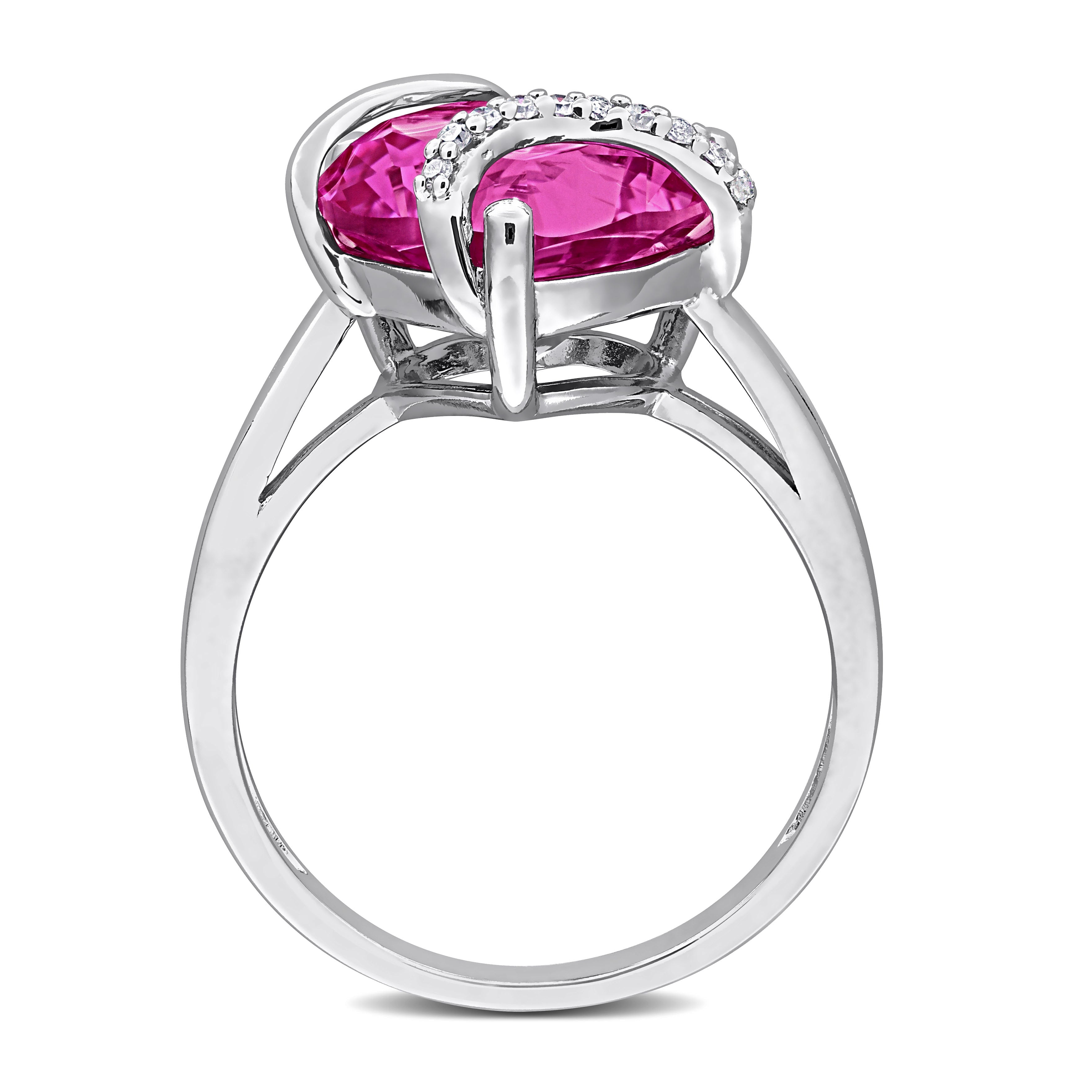 Sterling silver heart-wrapped ring with pink sapphire by Delmar, side angle
