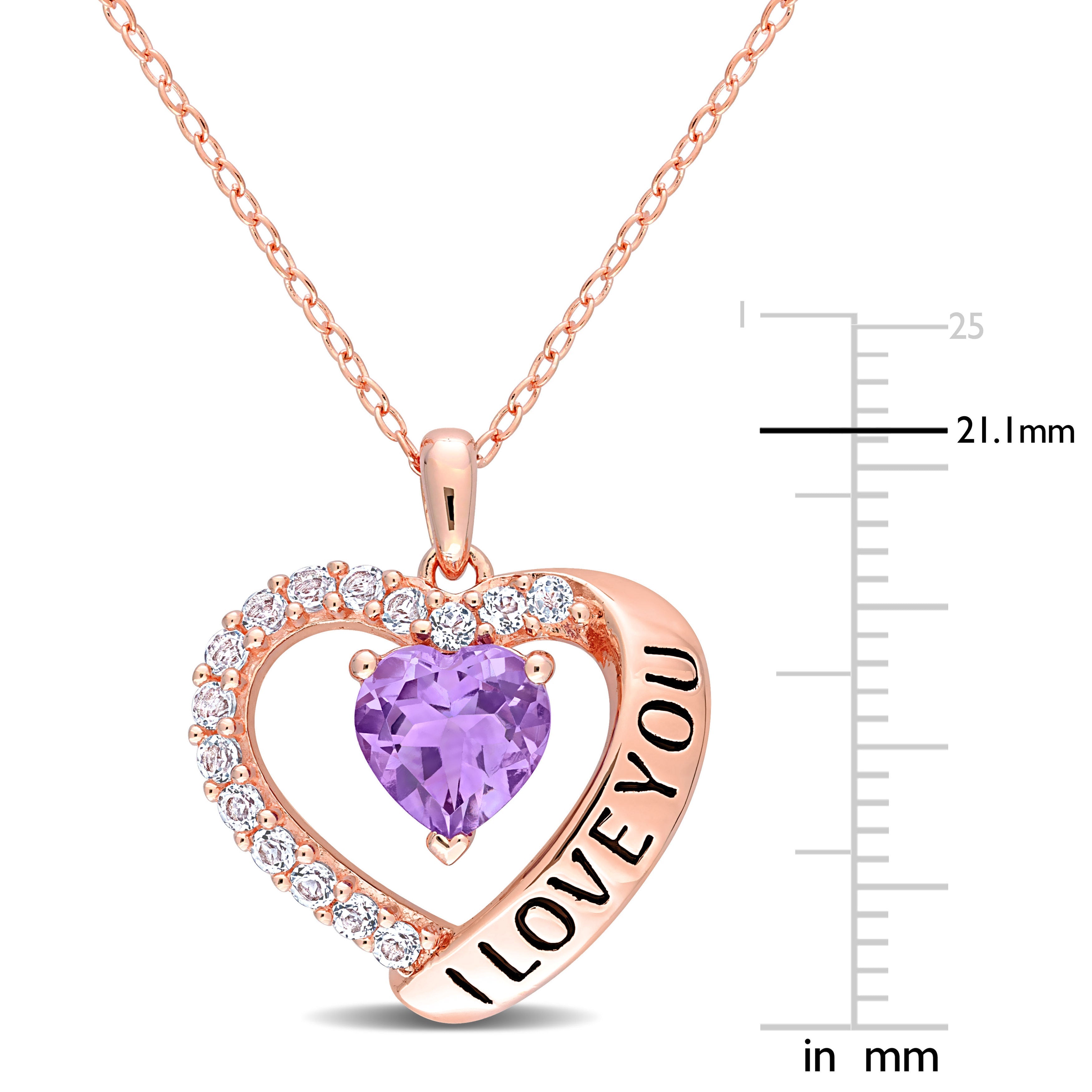 Amethyst gemstone and white topaz halo detail on Delmar heart pendant, close-up view