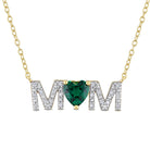 Green created emerald MOM heart necklace in sterling silver by Lord & Taylor, front view