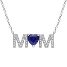 Blue created sapphire MOM heart necklace in sterling silver by Lord & Taylor, front view