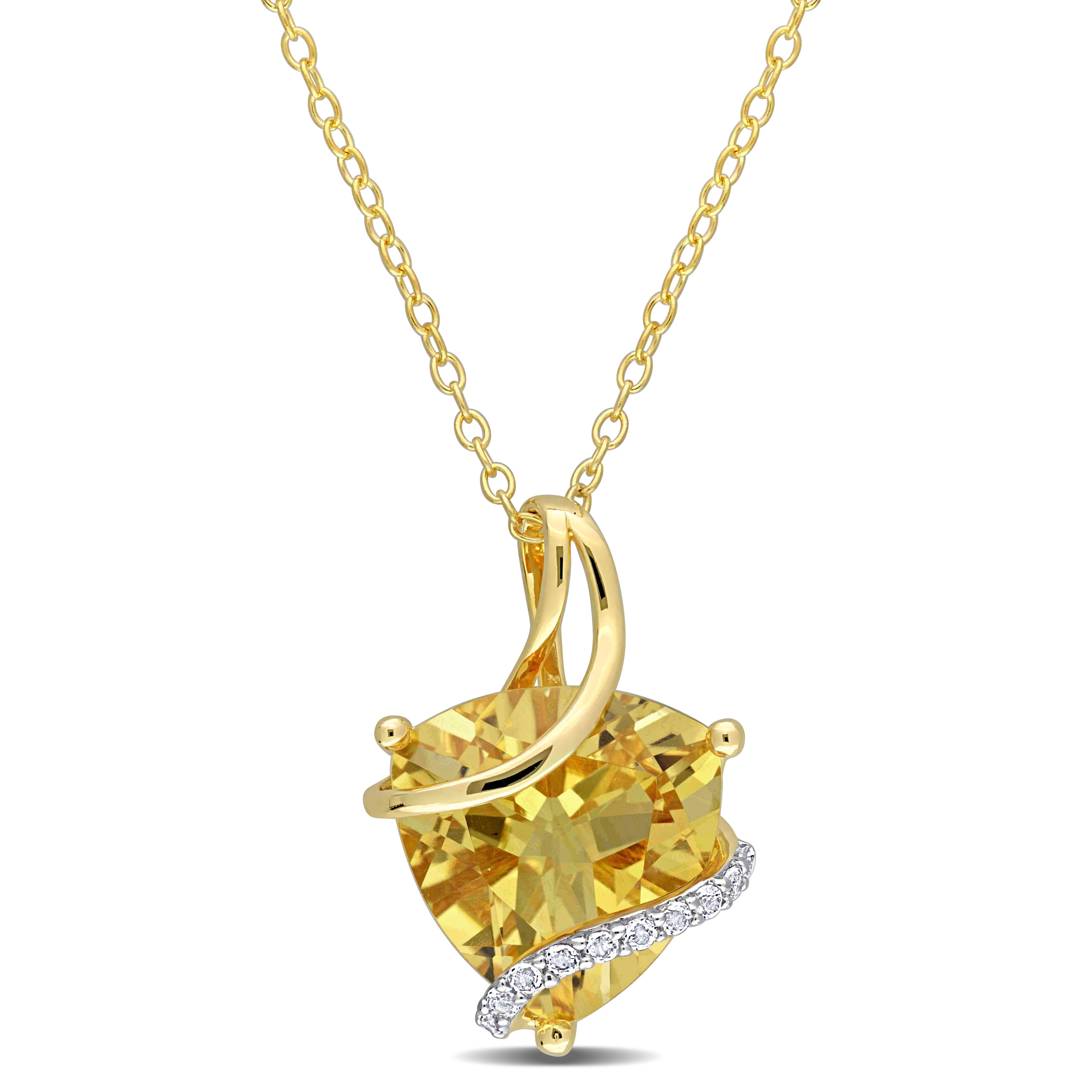 Yellow citrine gemstone pendant in sterling silver swirl setting by Lord & Taylor, front view