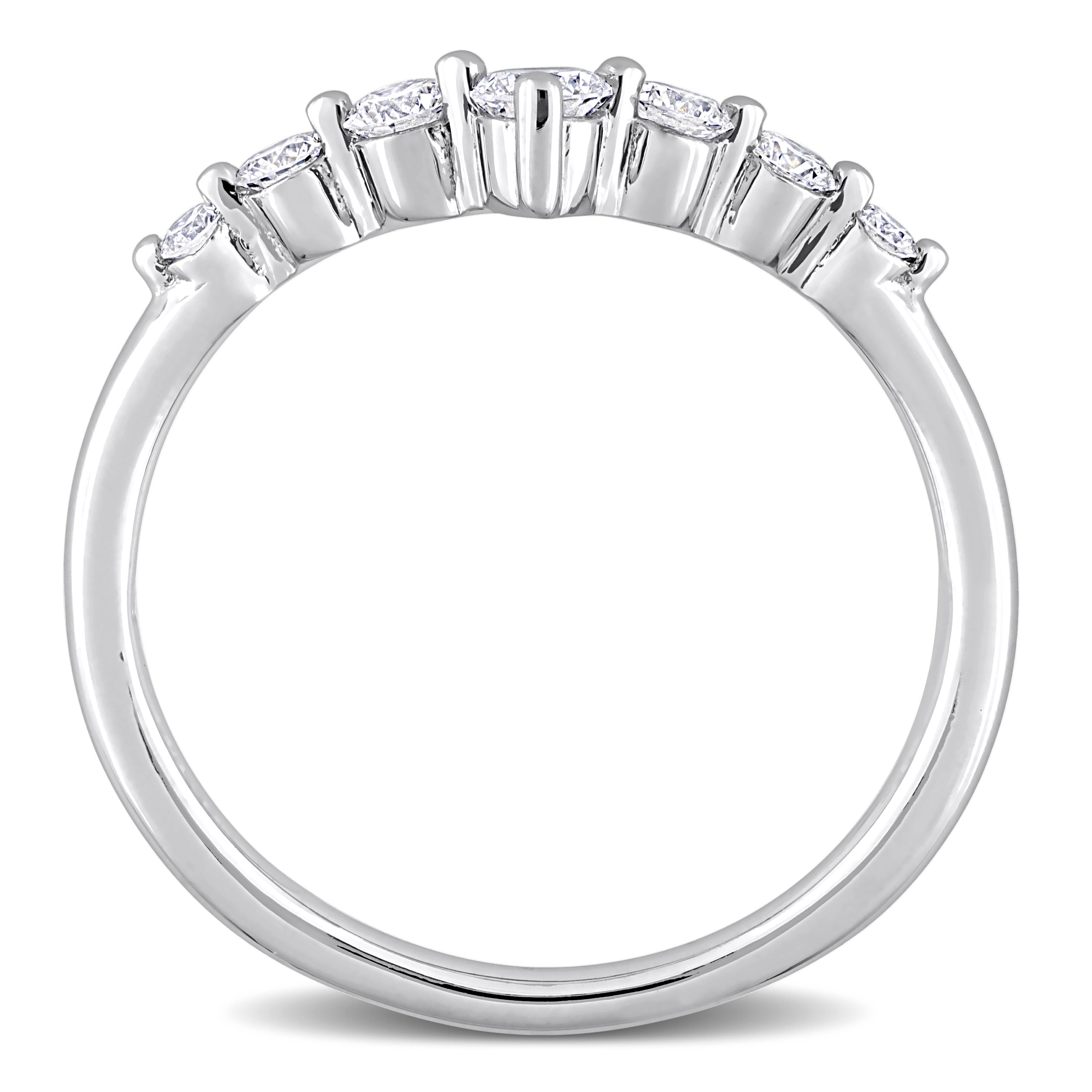 Chevron diamond ring in platinum sterling silver, diagonal overhead view by Lord & Taylor