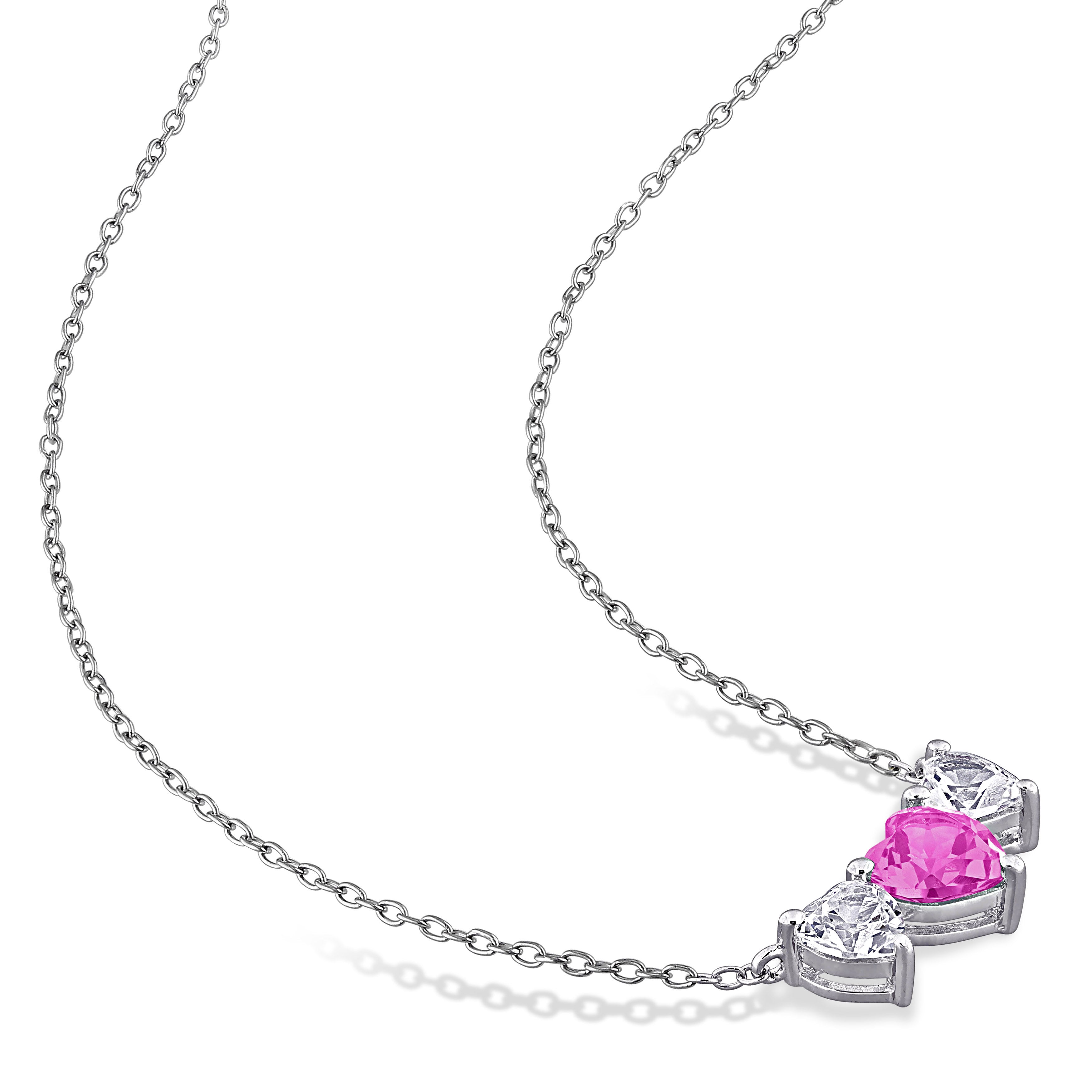 Triple-heart sapphire pendant necklace in sterling silver, detail of heart-shaped gemstones by Lord & Taylor