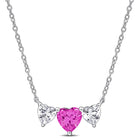 Sterling silver triple-heart pendant necklace with pink and white sapphires, front view by Lord & Taylor