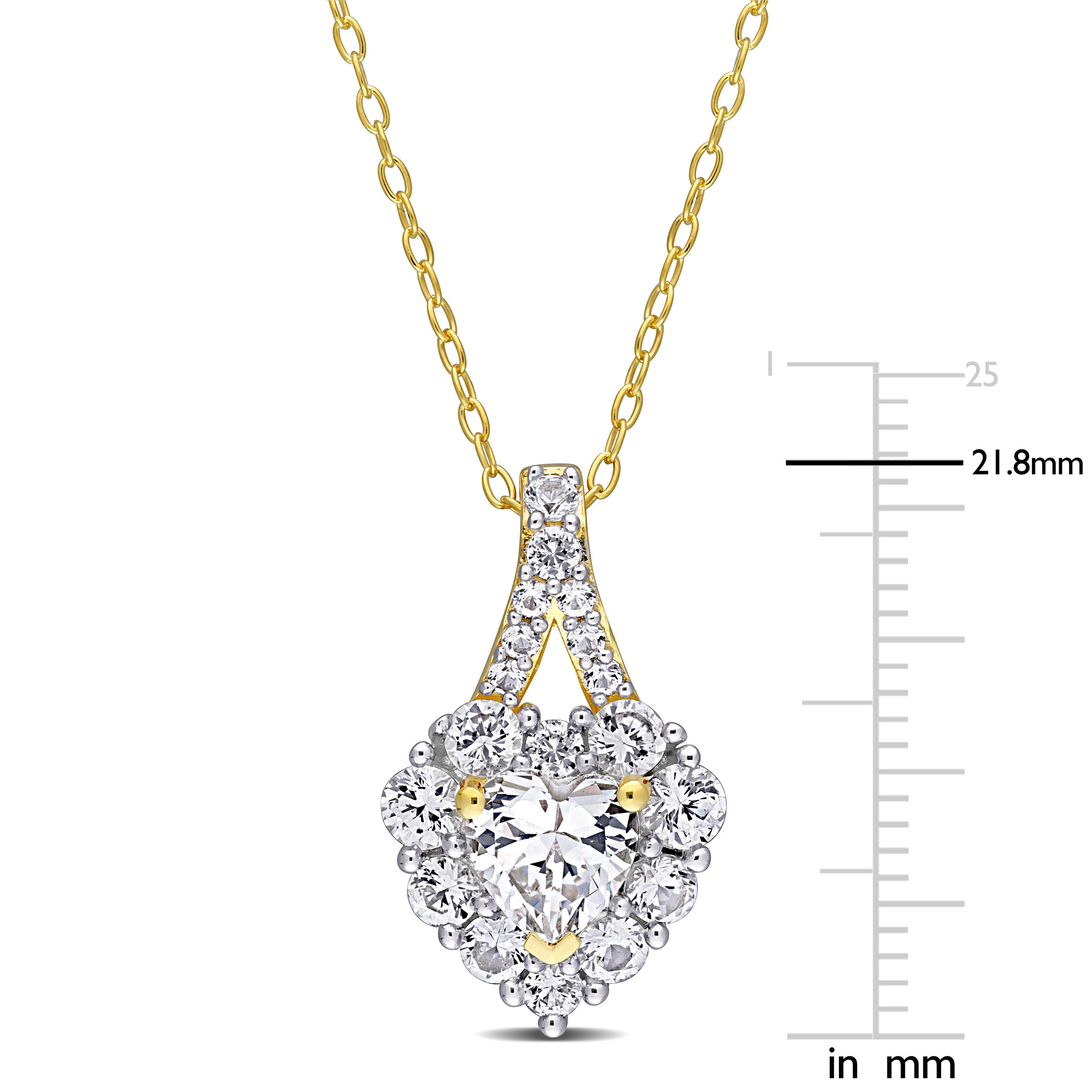 White sapphire halo heart pendant in yellow-plated silver, side angle by Lord & Taylor