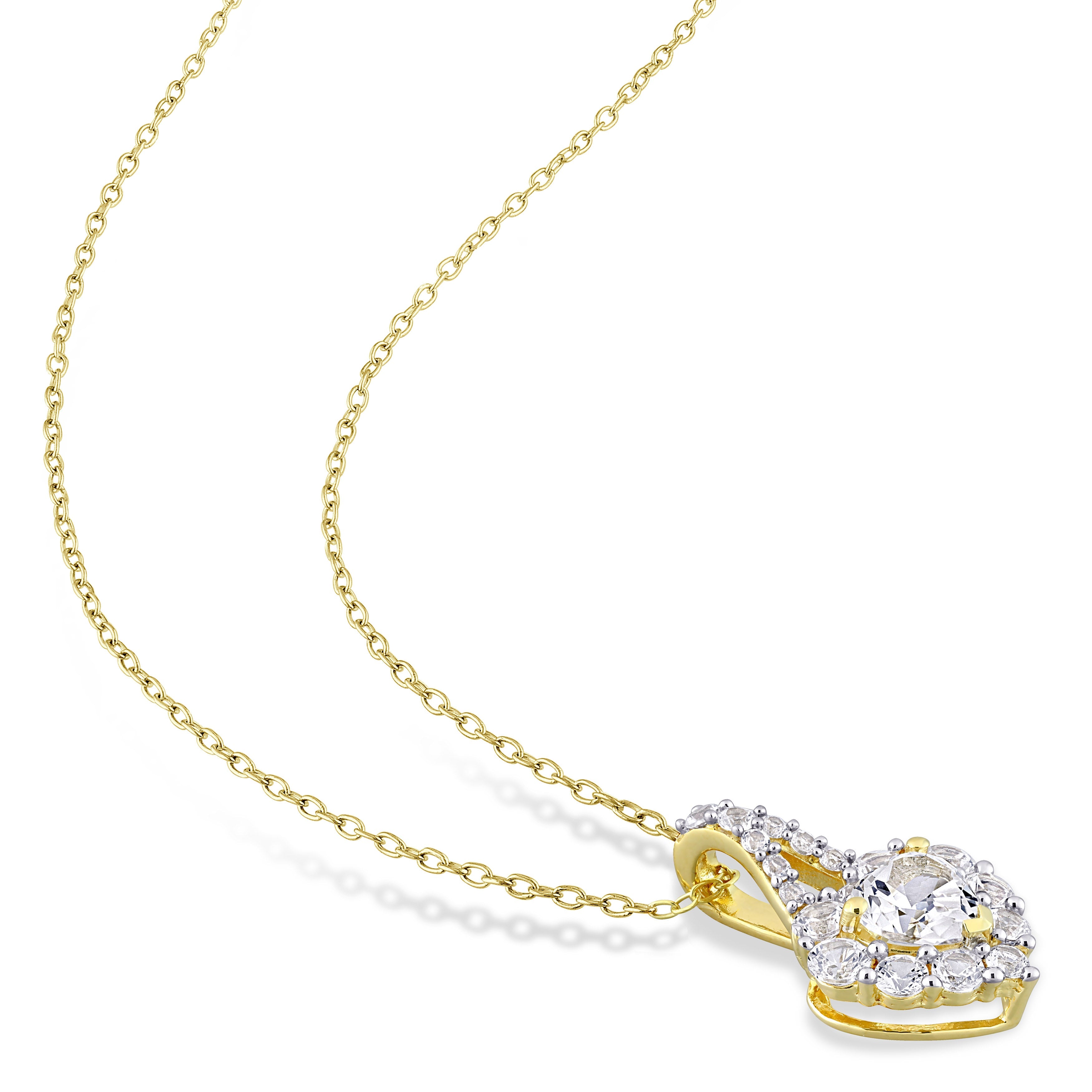 Heart-shaped white sapphire pendant with halo detail, close-up view by Lord & Taylor