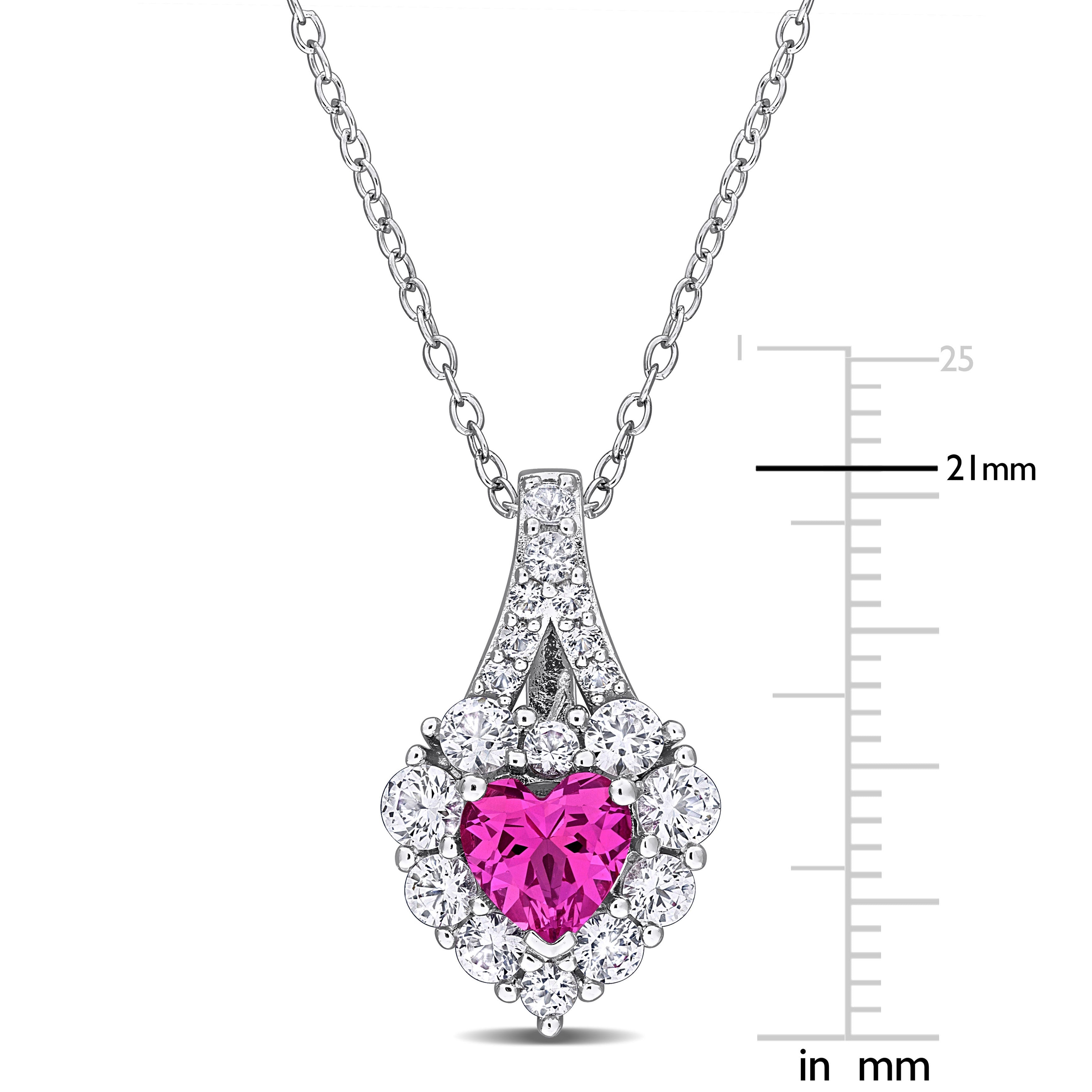 Pink sapphire heart pendant with prong-set white sapphires, close-up by Lord & Taylor
