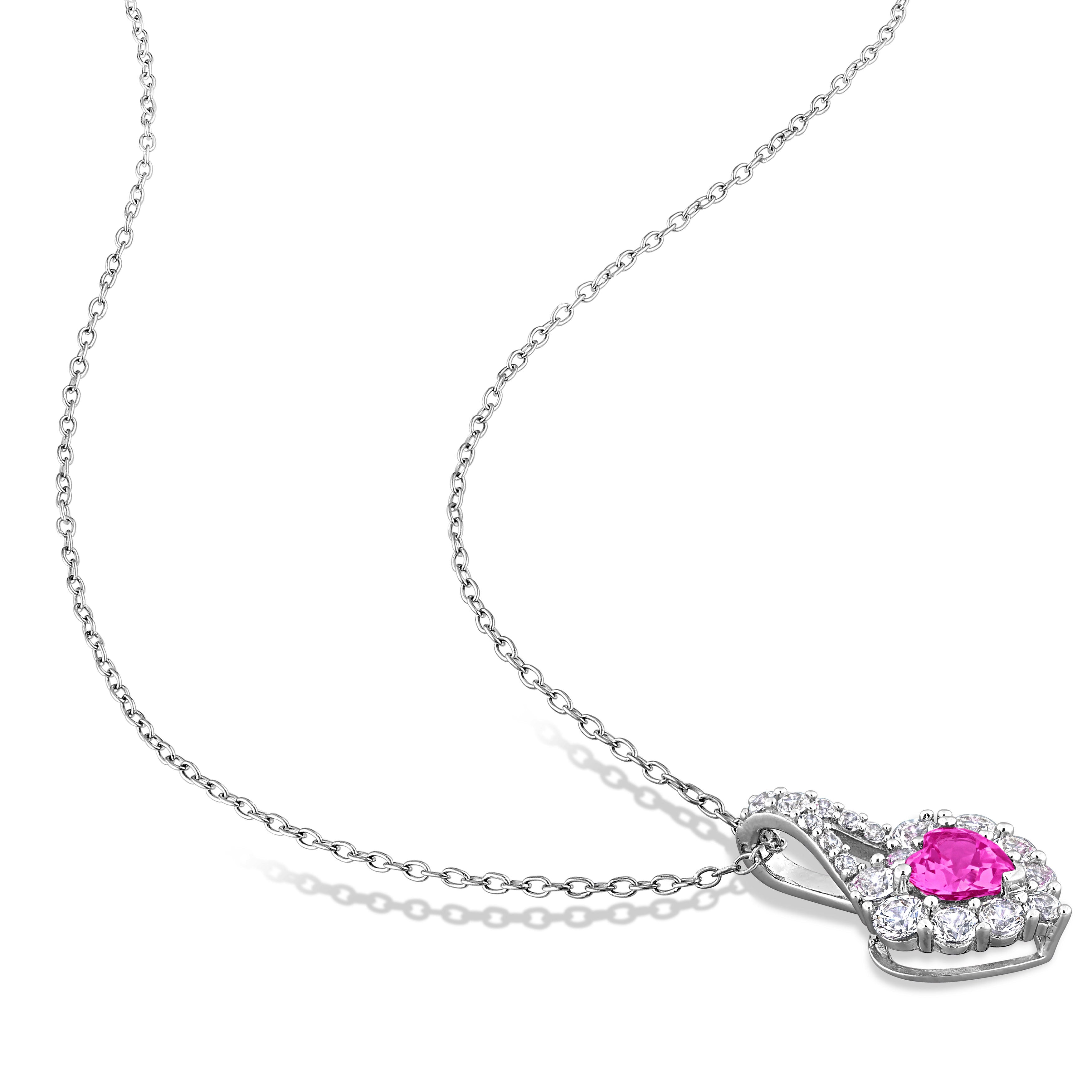 Pink sapphire heart pendant necklace in sterling silver, detail view by Lord & Taylor