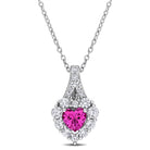 Pink sapphire heart pendant necklace with white sapphire halo, front view by Lord & Taylor