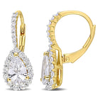 Yellow gold plated teardrop halo earrings with white sapphire by Lord & Taylor, front view