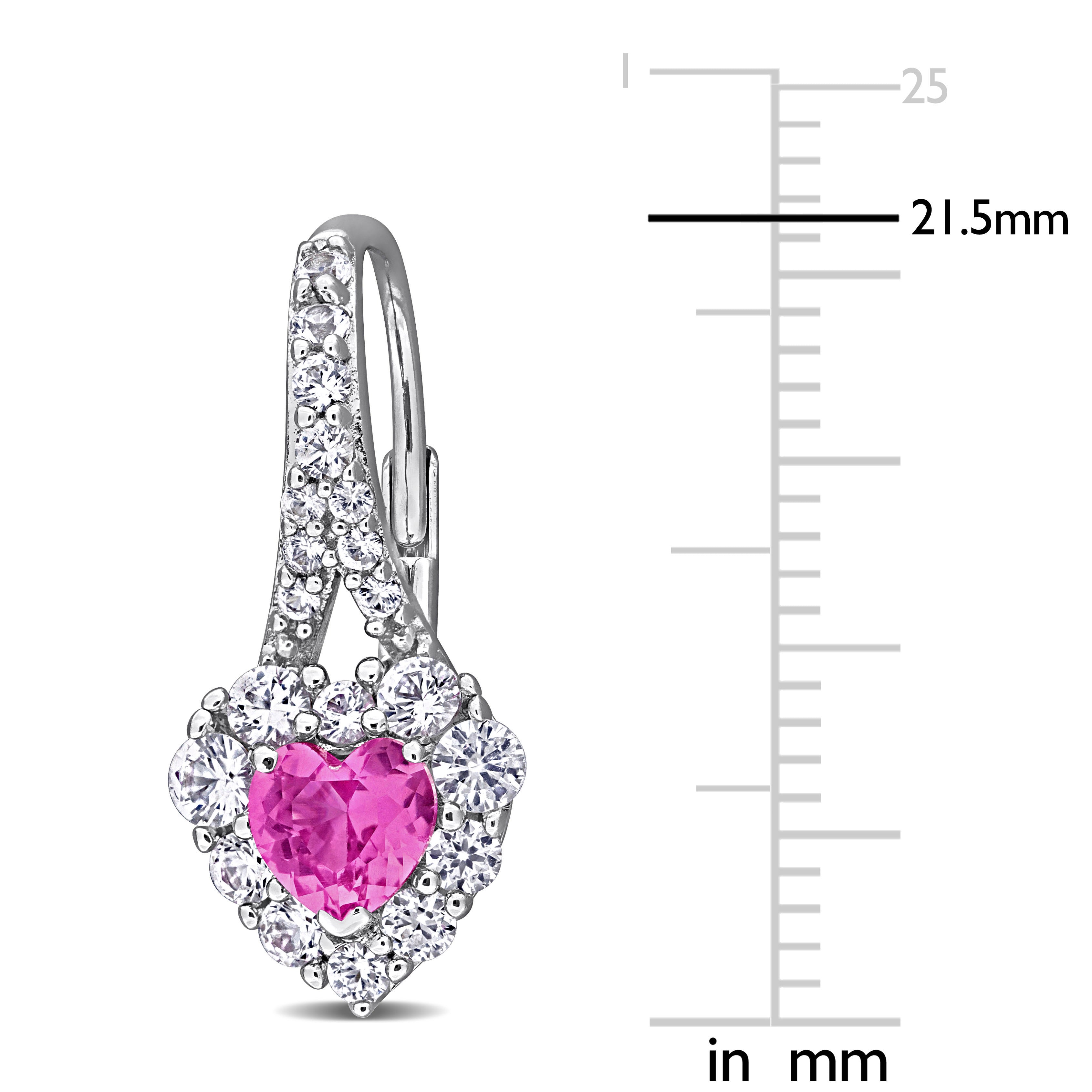 Pink sapphire heart halo earrings close-up showing white sapphire halo by Lord & Taylor