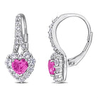 Pink sapphire heart halo earrings in sterling silver, front view by Lord & Taylor