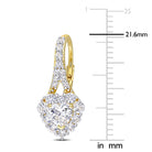 Close-up of created white sapphire halo setting on yellow-plated silver heart earring
