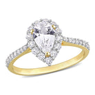 Yellow gold plated teardrop halo ring with pear-cut white sapphire, front view by Lord & Taylor