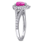 Pink sapphire heart halo ring in sterling silver by Delmar, back view