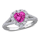 Pink sapphire heart halo ring in sterling silver by Delmar, front view