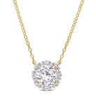 Yellow gold plated halo pendant necklace with white sapphire by Lord & Taylor, front view