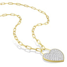 Yellow gold plated heart pendant necklace with white sapphires by Lord & Taylor, detail view