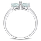 Sterling silver aquamarine bow ring with heart-cut gemstones, top view by Lord & Taylor
