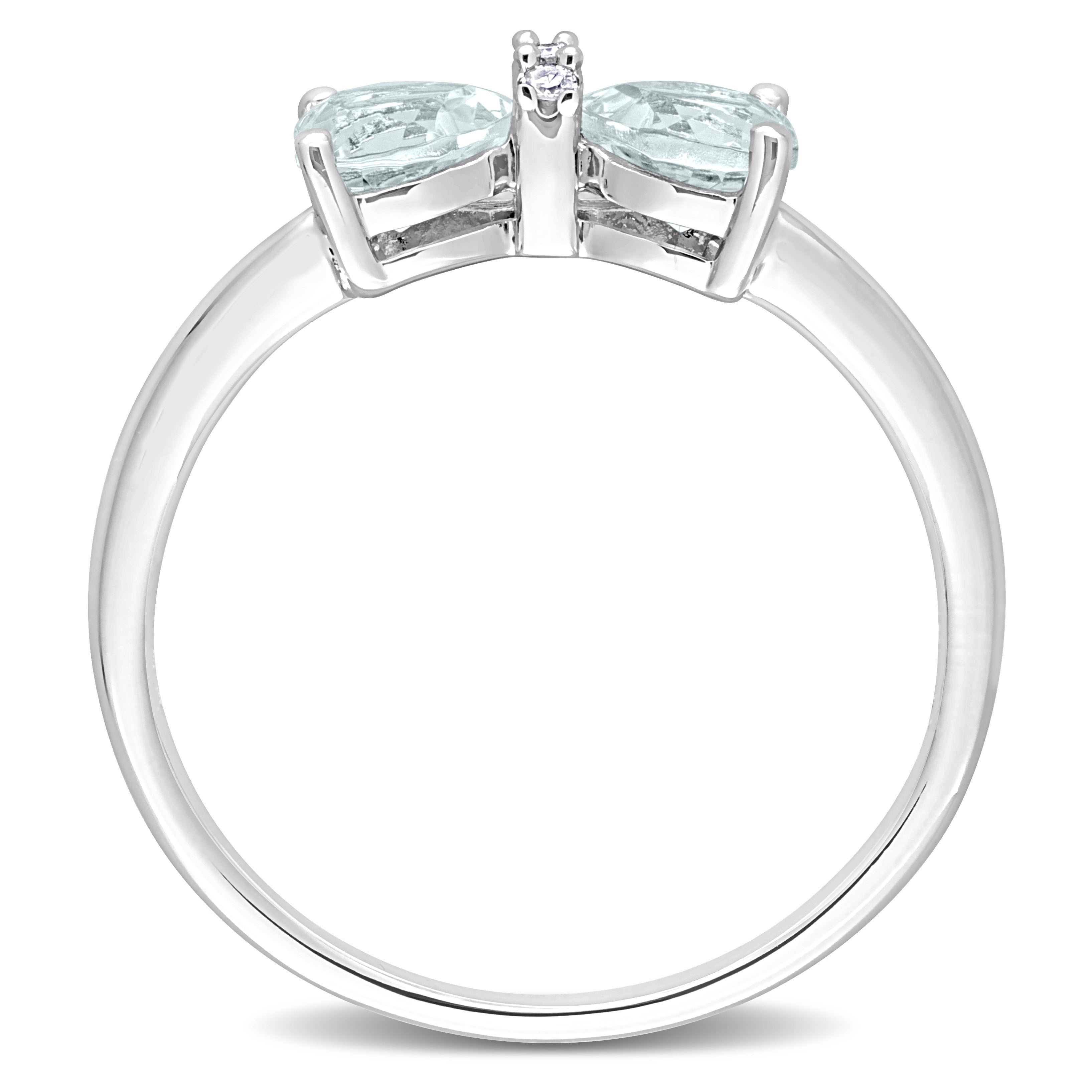 Sterling silver aquamarine bow ring with heart-cut gemstones, top view by Lord & Taylor