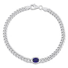 Blue sapphire sterling silver curb chain bracelet, front view by Lord & Taylor