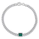 Sterling silver curb chain bracelet with created emerald center stone, front view by Lord & Taylor