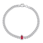 Sterling silver curb link bracelet with red created ruby center stone by Lord & Taylor, front view