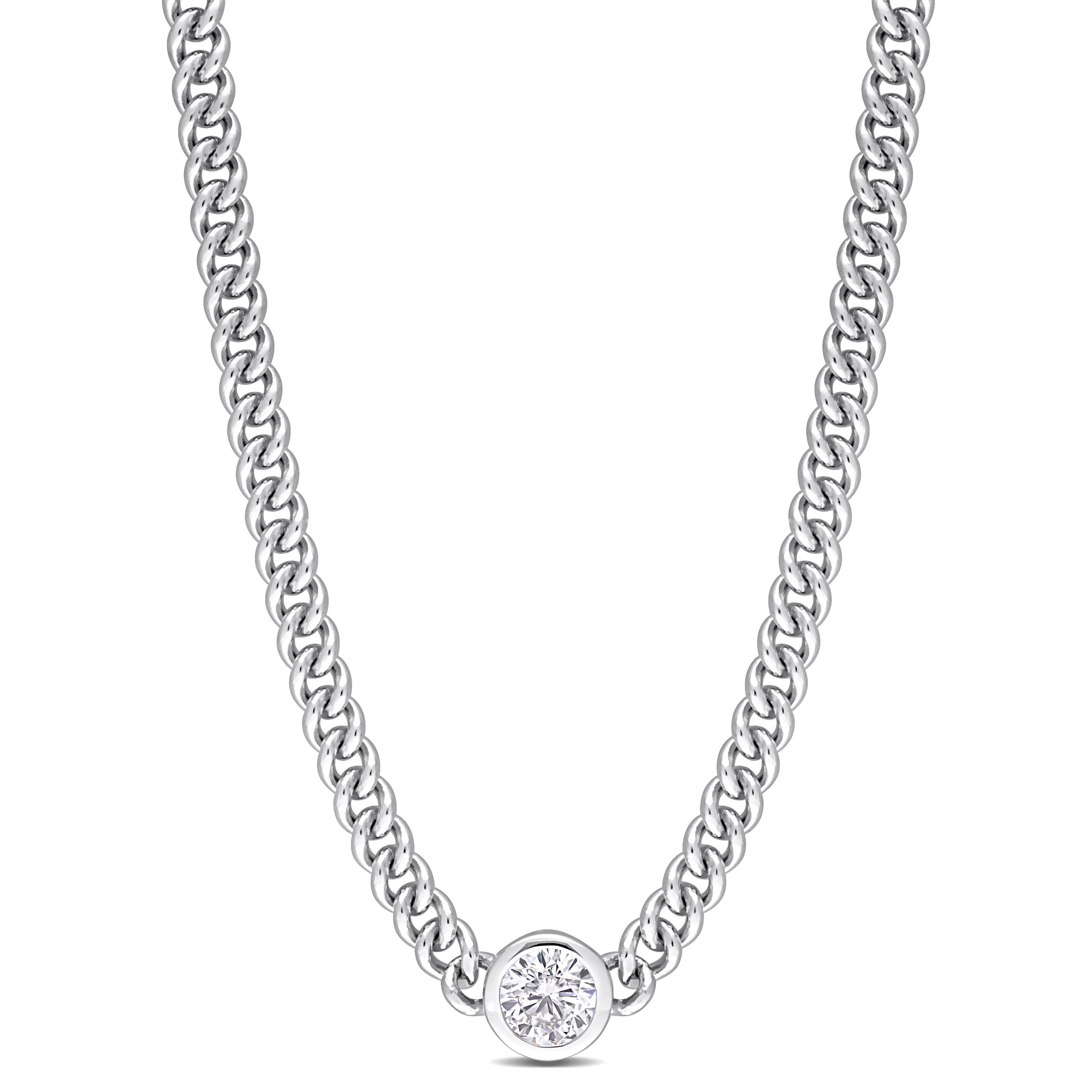 White created sapphire gemstone necklace on sterling silver chain by Lord & Taylor, front view