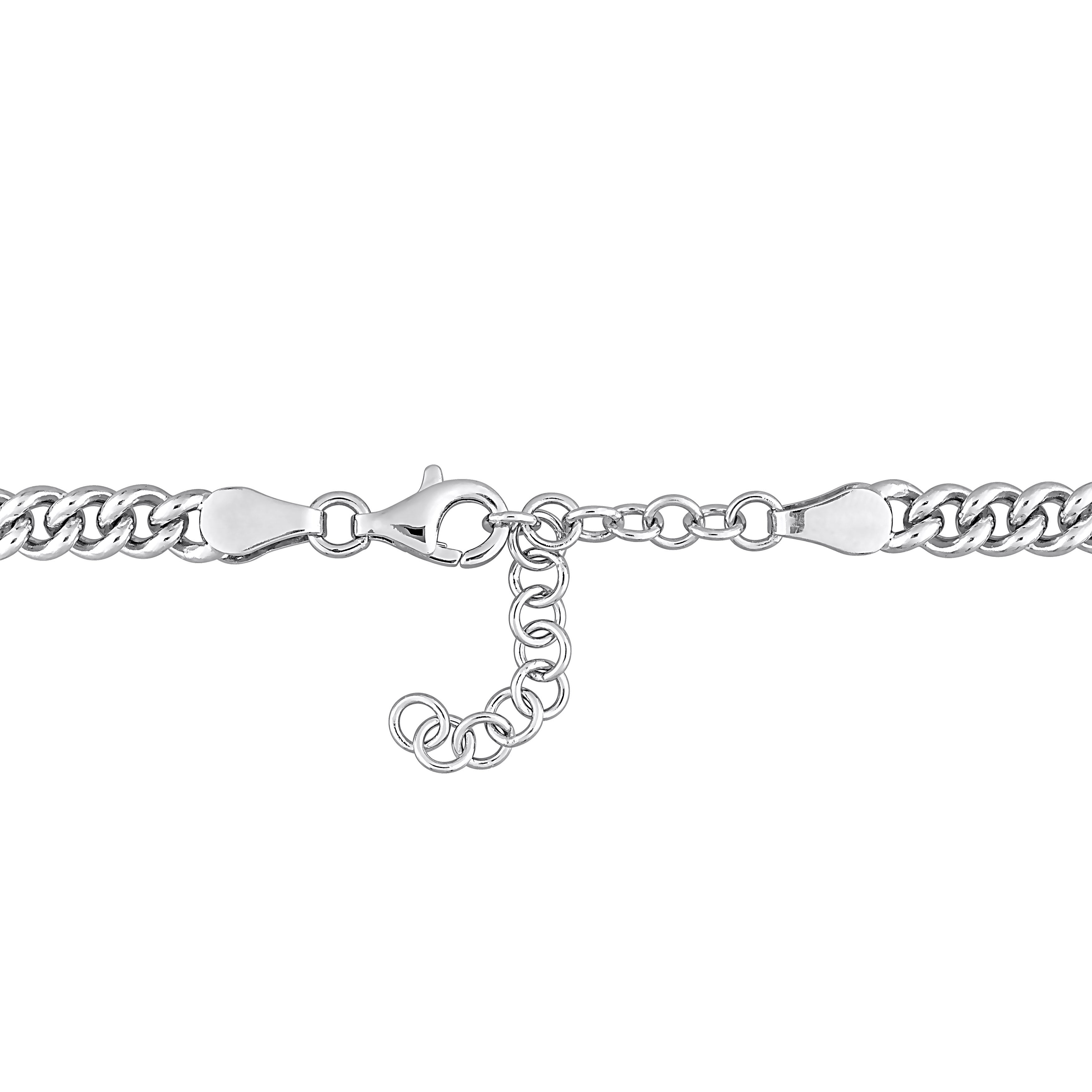 Sterling silver curb chain necklace with created ruby, back view showing lobster claw clasp