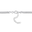 Sterling silver curb chain necklace with blue sapphire, back view showing clasp