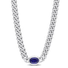 Blue sapphire pendant necklace on sterling silver curb chain by Delmar, front view