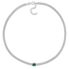 Sterling silver necklace with octagon emerald, detail view of bezel setting by Lord & Taylor