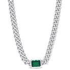 Sterling silver curb chain necklace with octagon created emerald, front view by Lord & Taylor